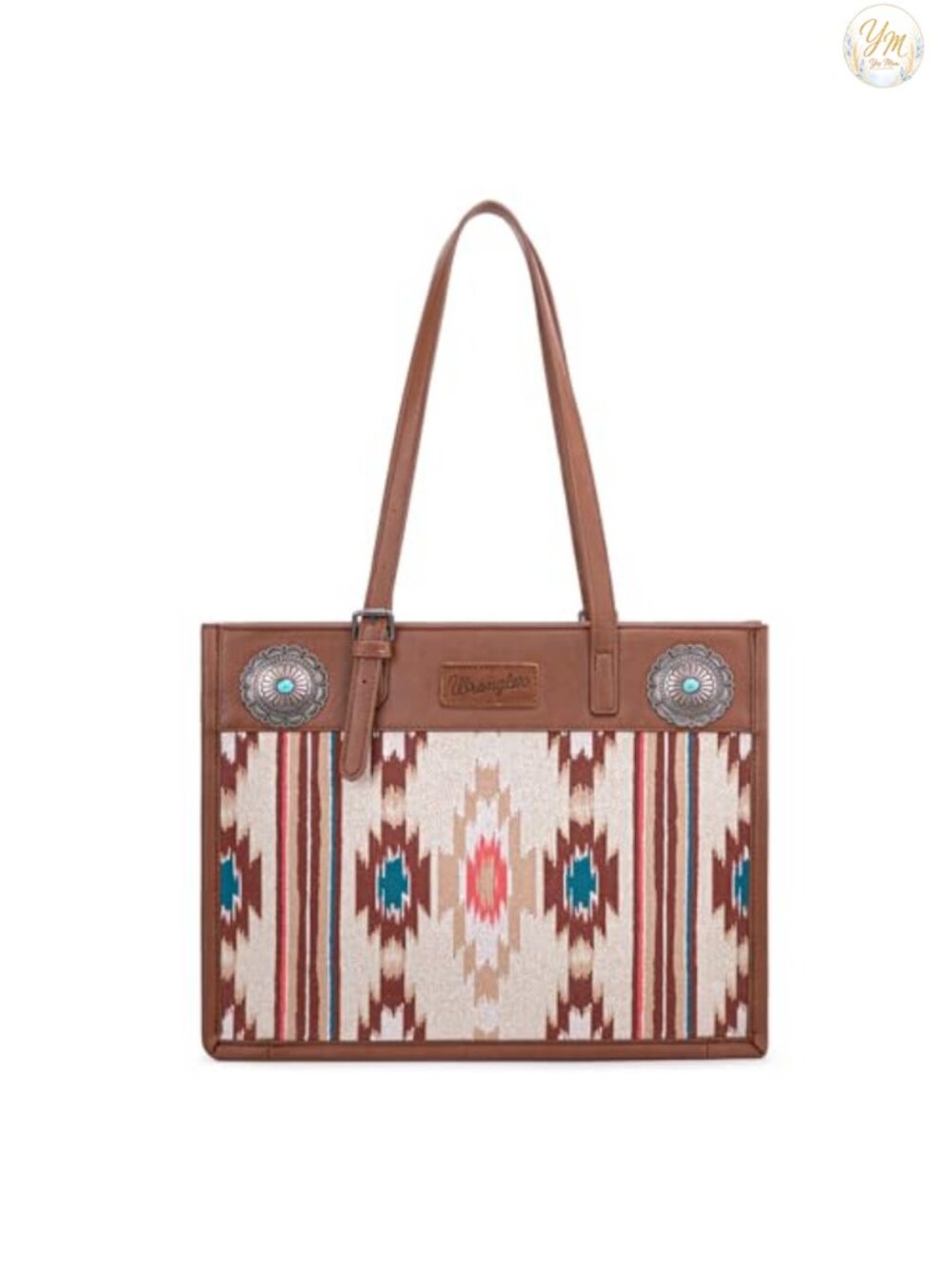 Western Aztec Print Canvas Tote PU Leather Top Handle Handbag